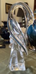 SIGNED DAUM FRANCE CLEAR CRYSTAL SWAN GLASS SCULPTURE