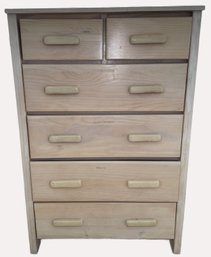 Light Wood 6-Drawer Tallboy Dresser With Rounded Block Pulls