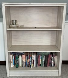 Three-Shelf Transitional Wooden Bookcase With Chalked Wood Finish