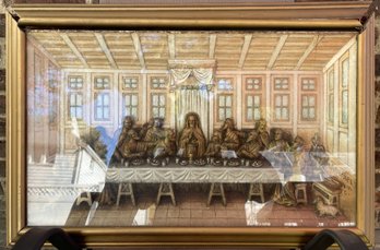 Vintage Three-Dimensional Wood Relief Carving Of 'The Last Supper' In A Shadow Box Frame.