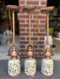 Sue 1-Light Mini Pendant With A Mosaic Glass Shade And Antique Copper Finish-Set Of 3