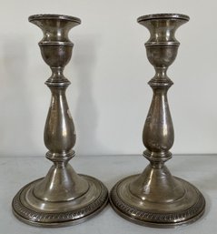 Pair Mueck-carey Company Sterling Silver Candlestick Holders 263 Reinforced With Cement And Steel