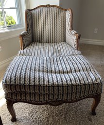 Vintage French Provincial Louis XV Style Wingback Armchair With Matching Oversized Ottoman