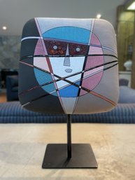 Mid-Century Modernist Louis Mendez Signed Ceramic Face Sculpture On Metal Stand