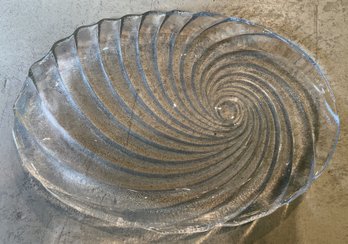 Vintage IVV Italy Clear Art Glass Spiral Swirl Serving Platter