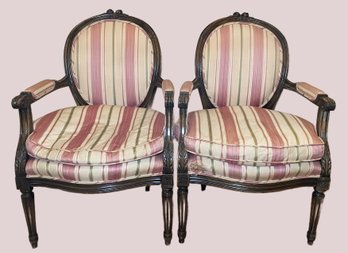 PR Of Vintage Louis XVI Style Carved Medallion Back Armchairs