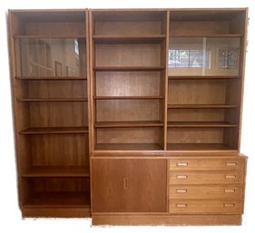 MCM MAURICE VILLENCY TEAK CREDENZA WITH HUTCH AND BOOKCASE