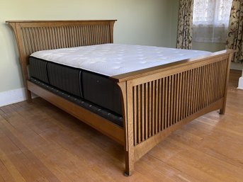 STICKLEY QUEEN MISSION CHERRY SPINDLE BED WITH SEALY MATTRESS
