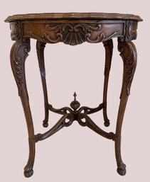 French Louis XIV Style Carved Mixed Marquetry Wood Side Table