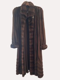 Luxury Vintage Full-Length Genuine Mink Fur Coat, Rich Mahogany Brown