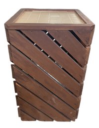 VINTAGE SLATTED WOOD TILED TOP SIDE TABLE