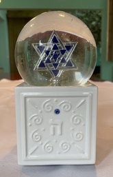 Vintage Ceramic Hanukkah Musical Snow Globe Featuring Star Of David