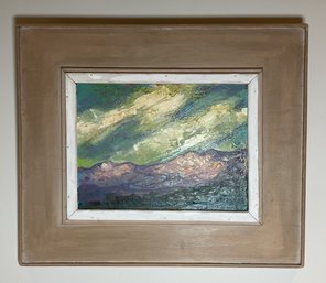 Signed And Framed Mid-Century Modernist Expressionist Oil Landscape Painting Titled 'Out Of My Window'