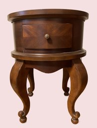 Round 1-Drawer Solid Wood Side Table With Leather Top