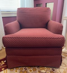 VINTAGE THOMASVILLE RED GEOMETRIC DIAMOND PATTERN UPHOLSTERED ARMCHAIR