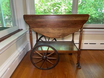 Vintage Drop Leaf Wooden Tea Cart With Wheels