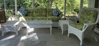 5-Pcs White Rattan Patio Set With Cushions