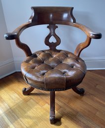 ANTIQUE ENGLISH VICTORIAN WALNUT REVOLVING DESK CHAIR