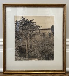 Framed Helen Bar-Lev  Fine Ink Drawing/Etching - 'Jerusalem' (1984)  Signed/Dated Historic Courtyard Scene