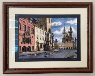 V. Shukshin Framed 'Prague' Watercolor Cityscape — Signed Travel Art