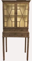 Arhaus Oriental Shabby Chic Rustic Off White Cream Lacquer Glass Cabinet