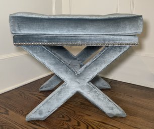 Meridian Furniture Nixon Collection Velvet Tufted X-Leg Ottoman Foot Stool With Nailhead Trim