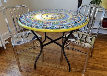 Ravello Hand-painted Italian Volcanic Stone Table With A Mosaic Design