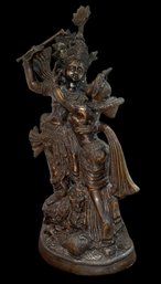 Large Brass Sculpture Of The Hindu Divine Couple Radha Krishna