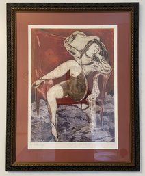 Framed And Signed Artwork By Argentine Artist Dora Garraffo Titled 'El Sillon Rojo'