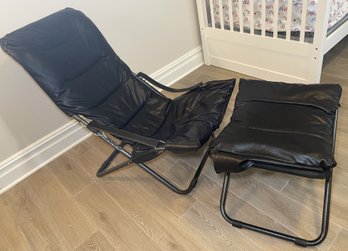 Vintage Italian Fiam 'Fiesta' Leather Folding Lounge Chair & Ottoman