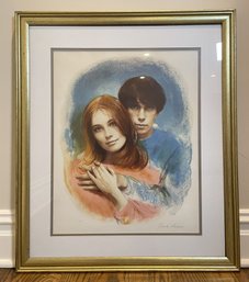 Lithograph Print 'Young Lovers' By Renowned Romanian-Israeli Portrait Artist Sandu Liberman (A/P)