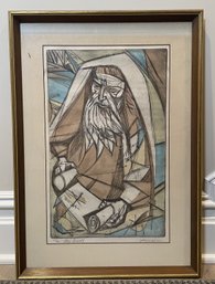 Mid-Century Irving Amen Signed Color Etching 'The Scroll' (61/90) – Circa 1960 Expressionist Masterpiece