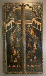 Antique Indian Jharokha Wall Hanging Features Hand-painted Radha Krishna Folk Art On Wood