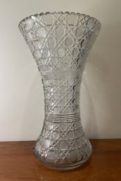 VINTAGE LEAD CRYSTAL HAND CUT CRISS CROSS DESIGN CORSET VASE