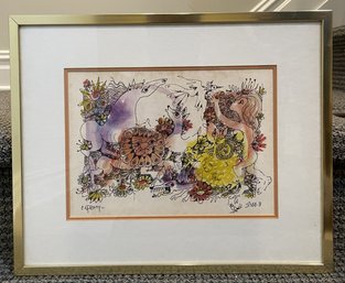 Catriel Efrony Framed Original Watercolor & Ink Painting