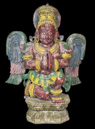 Hand-painted Wooden Sculpture Is A Traditional South Indian Garuda Vahanam Statue