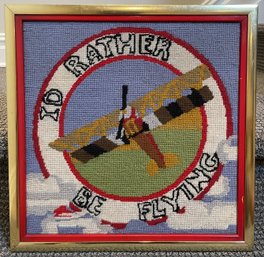 Vintage 1970s 'I'd Rather Be Flying' Hand-Stitched Framed Needlepoint Art – Vintage Aviation Décor