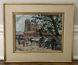 Vintage Mid-Century Parisian Street Scene Oil Painting Of Notre Dame By Piet Van Beek (19121992)