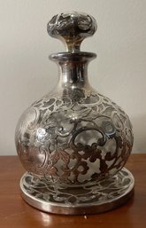 ART NOUVEAU STERLING OVERLAY GLASS BOTTLE