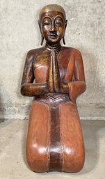 Large Wooden Burmese Monk Statue In A Praying Posture