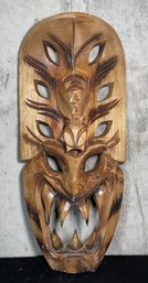 Hand-carved Wood Wall Mask Is Identified As A Filipino Bakunawa Dragon Mask