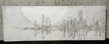 Signed White Textured Rectangular Mountain Landscape Canvas Art