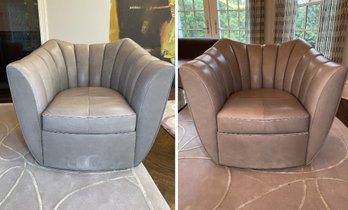 PR OF GRAY LEATHER SWIVEL CHAIRS BY POLTRONA FRAU