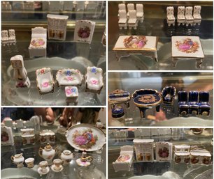 ASSORTED 36 PC COLLECTION OF MINIATURE LIMOGE FURNITURE AND DECOR