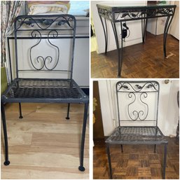 Wrought Iron And Glass Garden Patio Dining Set By Meadowcraft