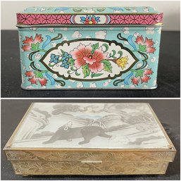 Pair Of Decorative Tin And Box