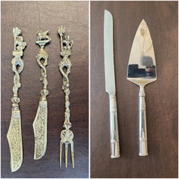 Assorted Collection Of Italian Ornate Figural Souvenir Spreaders Fork And Kate Spade Cake Knife Server Set