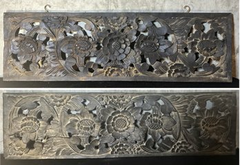 Pair Of Hand-carved Floral Wooden Panels