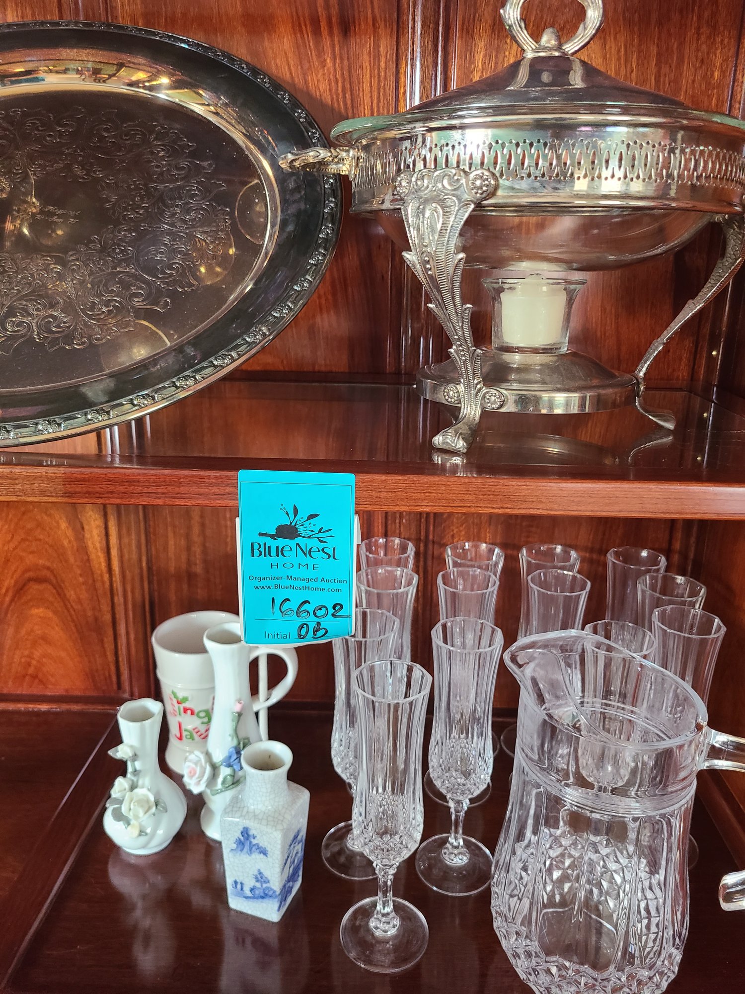Crystal Champagne Glasses, Pitcher, Large Platter And Chafing Dish With ...