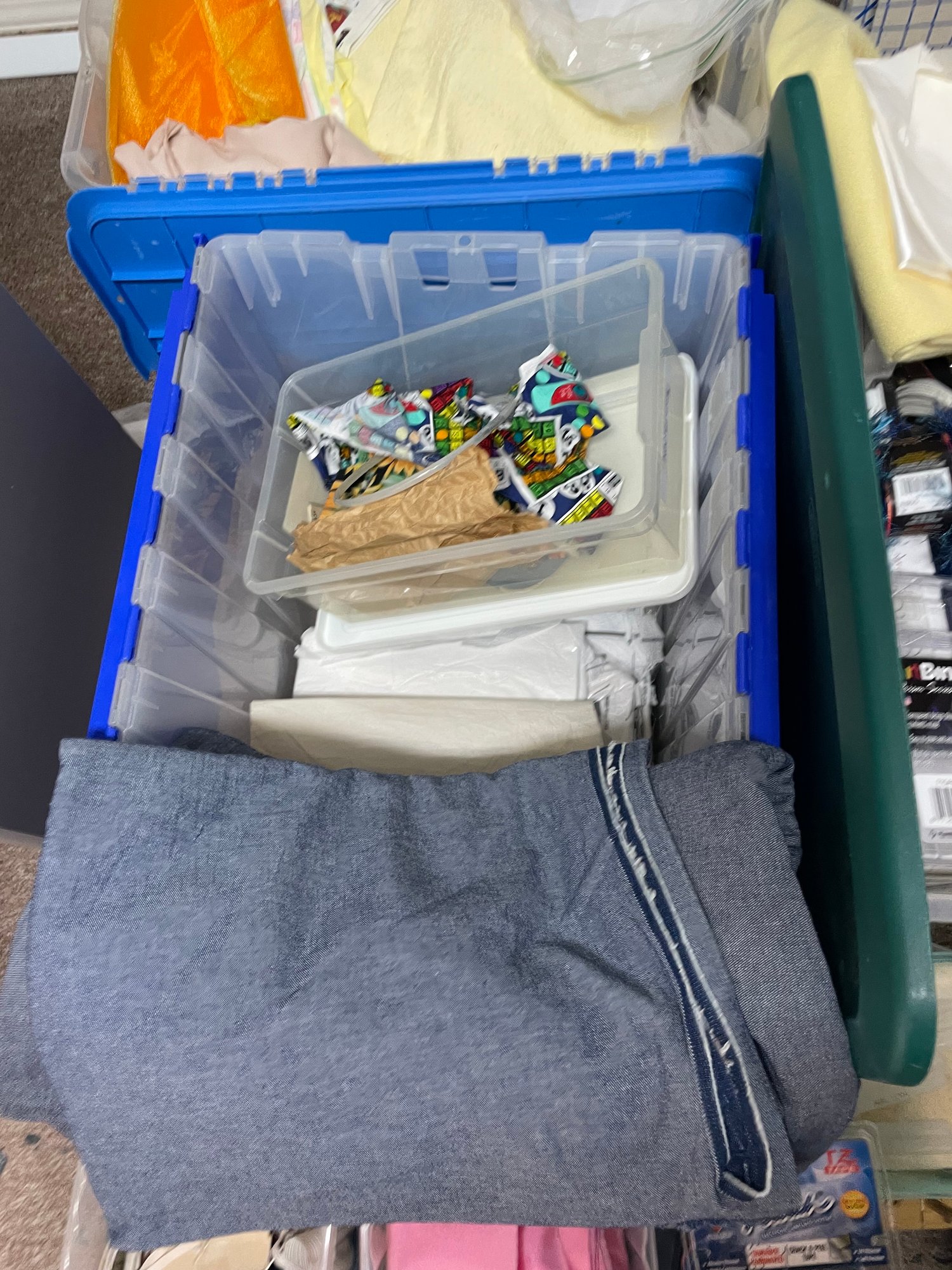 R14 Three Boxes And A Couple Loose Items Of Crafts Includes Fabric ...